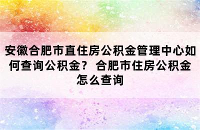 安徽合肥市直住房公积金管理中心如何查询公积金？ 合肥市住房公积金怎么查询